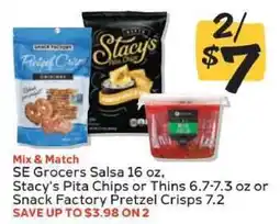 Winn Dixie SE Grocers Salsa, Stacy's Pita Chips or Thins, Snack Factory Pretzel Crisps offer
