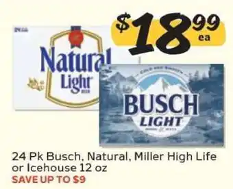 Winn Dixie 24 Pk Busch, Natural, Miller High Life or Icehouse offer