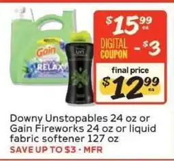 Winn Dixie Downy Unstopables or Gain Fireworks or Liquid Fabric Softener offer