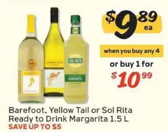 Winn Dixie Barefoot, Yellow Tail or Sol Rita Ready to Drink Margarita 1.5 L offer