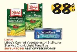 Winn Dixie Libby's Canned Vegetables or StarKist Chunk Light Tuna offer