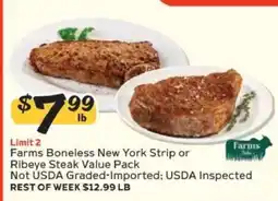 Winn Dixie Farms Boneless New York Strip or Ribeye Steak Value Pack offer