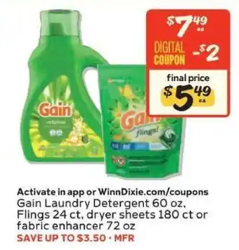 Winn Dixie Gain Laundry Detergent offer