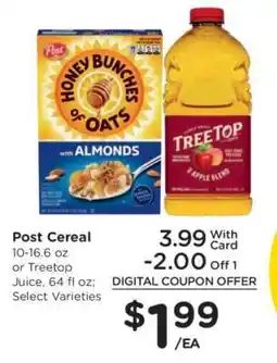 Kroger Post Cereal or Treetop Juice offer