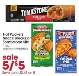 Giant Eagle Hot Pockets Snack Breaks or Tombstone Stix offer