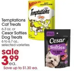 Giant Eagle Temptations Cat Treats or Cesar Softies Dog Treats offer