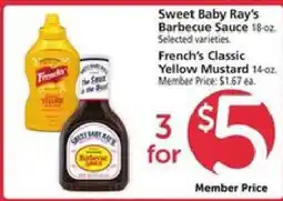 Safeway Sweet Baby Ray's Barbecue Sauce & French's Classic Yellow Mustard offer