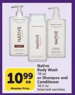 Albertsons Native Body Wash or Shampoo and Conditioner offer