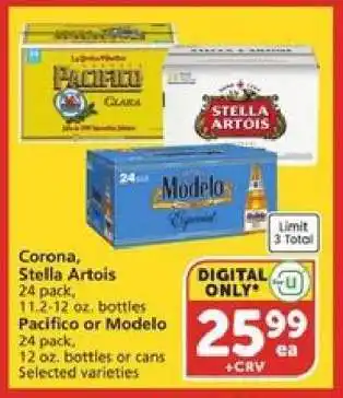 Albertsons Corona, Stella Artois, Pacifico or Modelo offer