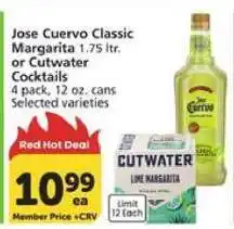 Albertsons Jose Cuervo Classic Margarita or Cutwater Cocktails offer