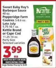 Albertsons Sweet Baby Ray's Barbeque Sauce, Pepperidge Farm Cookies, Late July, Kettle Brand or Cape Cod offer