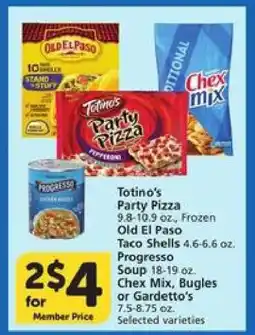 Albertsons Totino's Party Pizza, Old El Paso Taco Shells, Progresso Soup, Chex Mix, Bugles or Gardetto's offer