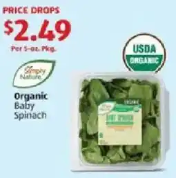 Aldi Simply Nature Organic Baby Spinach offer