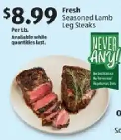 Aldi Fresh Seasoned Lamb Leg Steaks offer