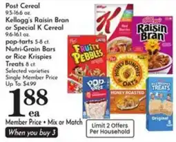 Pavilions Kellogg's raisin bran or special k cereal offer