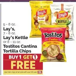 Harris Teeter Lay's, Lay's Kettle or Tostitos Cantina Tortilla Chips offer