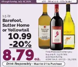 Harris Teeter Barefoot, Sutter Home or Yellowtail offer