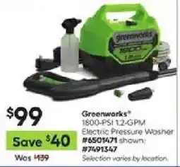 Lowe's Greenworks 1800-PSI 12-GPM Electric Pressure Washer offer