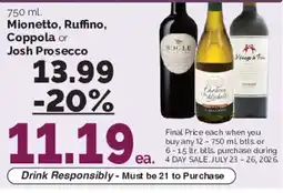 Harris Teeter Mionetto, Ruffino, Coppola or Josh Prosecco offer