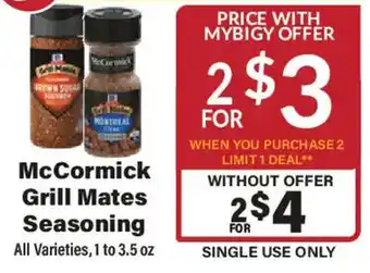 Big Y McCormick Grill Mates Seasoning offer