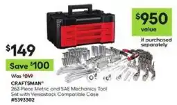 Lowe's Craftsman 262-piece metric and sae mechanics tool set with versastack compatible case offer