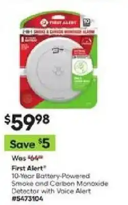 Lowe's First Alert 10-Year Battery-Powered Smoke and Carbon Monoxide Detector with Voice Alert offer