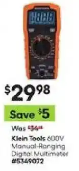 Lowe's Klein Tools 600V Manual-Ranging Digital Multimeter offer