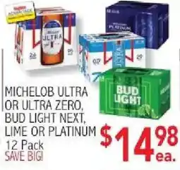 Ingles Markets Michelob Ultra or Ultra Zero, Bud Light Next, Lime or Platinum offer