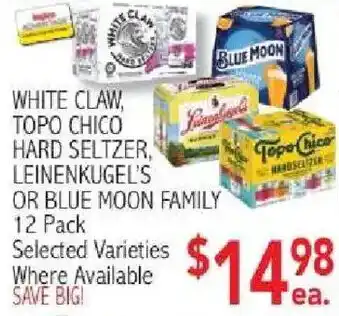 Ingles Markets White Claw, Topo Chico Hard Seltzer, Leinenkugel's or Blue Moon Family offer