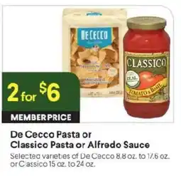 Raley's De Cecco Pasta or Classico Pasta or Alfredo Sauce offer