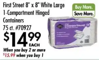 Smart & Final First Street 8" x 8" white large 1-compartment hinged containers offer