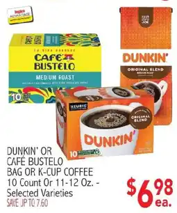 Ingles Markets Dunkin' or Cafe Bustelo bag or k-cup coffee offer