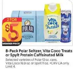 Raley's 8-Pack Polar Seltzer, Vita Coco Treats or Spyt Protein Caffeinated Milk offer
