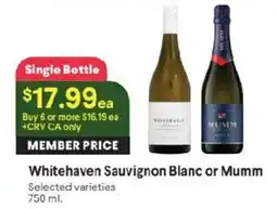 Raley's Whitehaven Sauvignon Blanc or Mumm offer