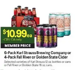 Raley's 6-Pack Karl Strauss Brewing Company or 4-Pack Fall River or Golden State Cider offer