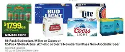 Raley's Budweiser, Miller or Coors or Stella Artois, Athletic or Sierra Nevada Trail Pass Non-Alcoholic Beer offer