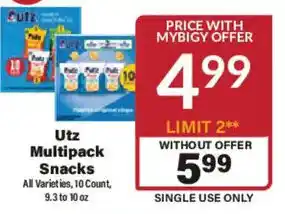 Big Y Utz Multipack Snacks offer
