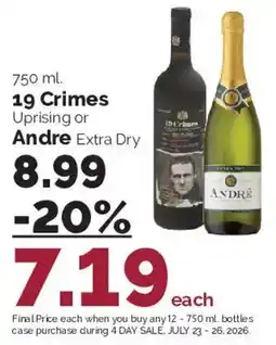 Harris Teeter 19 Crimes Uprising or Andre Extra Dry offer