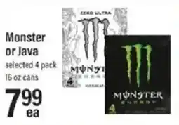 Lowes Foods Monster or Java selected 4 pack offer