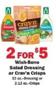 Schnucks Wish-Bone Salad Dressing or Crav'n-Dressing Crisps offer