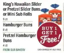 Lowes Foods King's Hawaiian Slider or Pretzel Slider Buns or Mini Sub Rolls offer