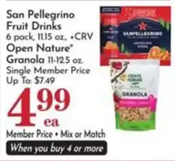 Pavilions San Pellegrino fruit drinks, open nature granola offer