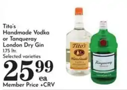 Pavilions Tito's Handmade Vodka or Tanqueray London Dry Gin offer