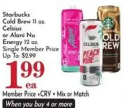 Pavilions Starbucks cold brew or celsius or alani nu offer