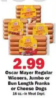 Schnucks Oscar Mayer Regular Wieners, Jumbo or Bun Length Franks or Cheese Dogs offer