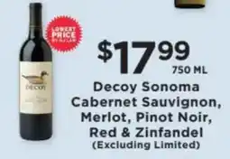 ShopRite Decoy Sonoma Cabernet Sauvignon, Merlot, Pinot Noir, Red & Zinfandel offer