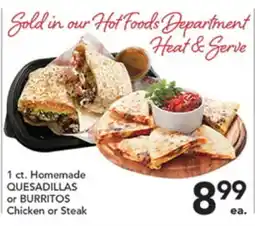 Pete's Fresh Market 1 ct. Homemade QUESADILLAS or BURRITOS offer
