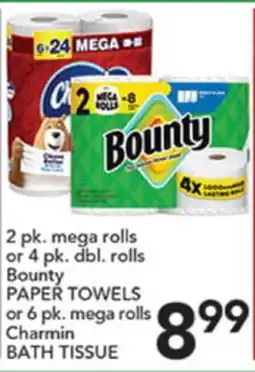 Pete's Fresh Market Bounty PAPER TOWELS or 6 pk. mega rolls Charmin BATH TISSUE offer