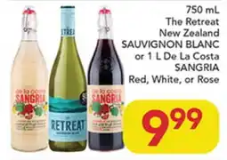 Pete's Fresh Market 750 mL The Retreat New Zealand SAUVIGNON BLANC or 1 L De La Costa SANGRIA Red, White, or Rose offer