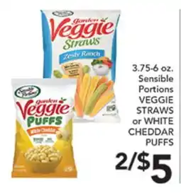 Pete's Fresh Market Sensible Portions VEGGIE STRAWS or WHITE CHEDDAR PUFFS offer